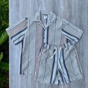 BDG Shirt and Shorts Set Men's Sz Small Camp Collar Woven Stripe Cotton Resort